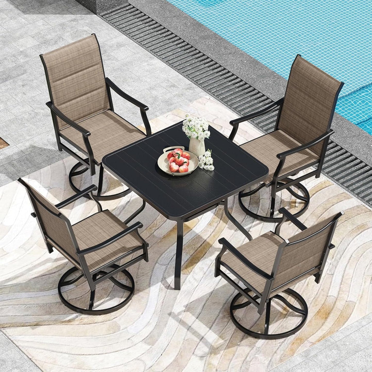 Farini Outdoor Dining Chairs Set, 360°Swivel Patio Dining Chair with Textilene Fabric, Outdoor Metal Armchair All Weather Resistant, Ergonomic Comfort, Perfect for Patio, Backyard, Balcony
