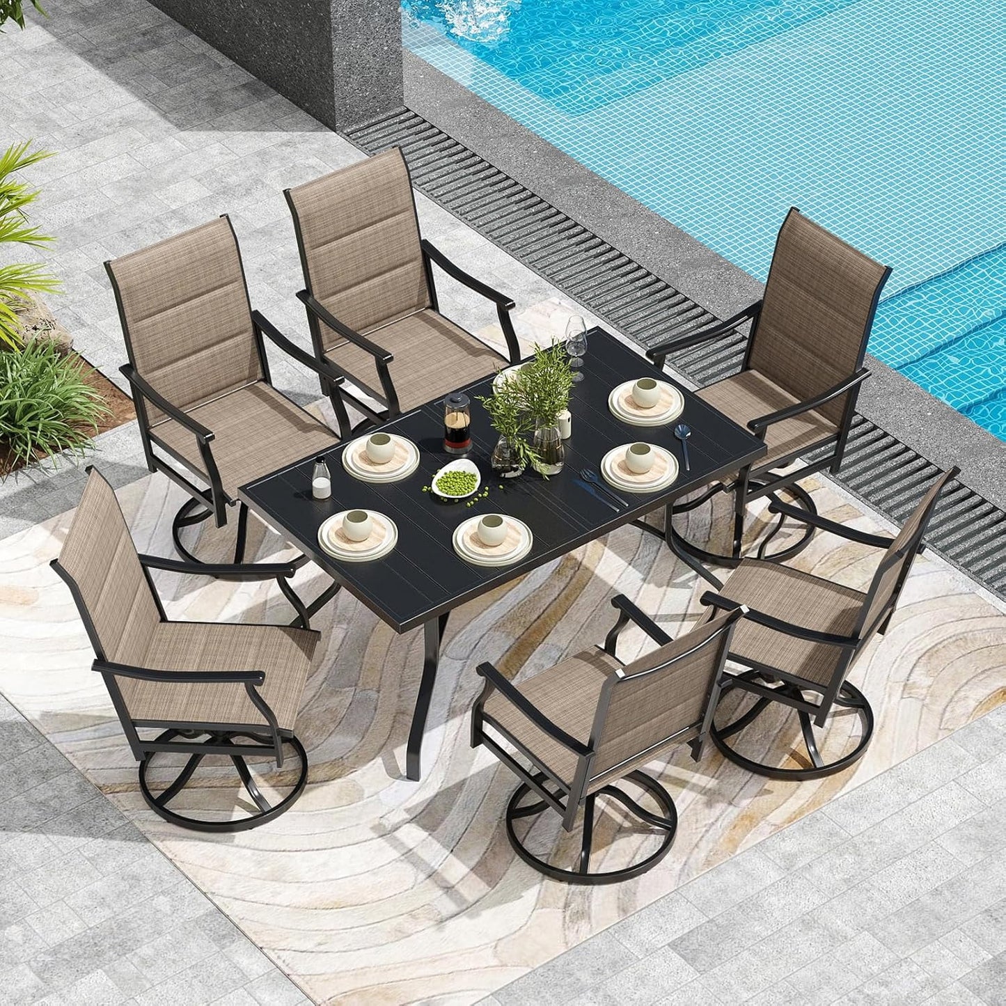 Farini Outdoor Dining Chairs Set, 360°Swivel Patio Dining Chair with Textilene Fabric, Outdoor Metal Armchair All Weather Resistant, Ergonomic Comfort, Perfect for Patio, Backyard, Balcony