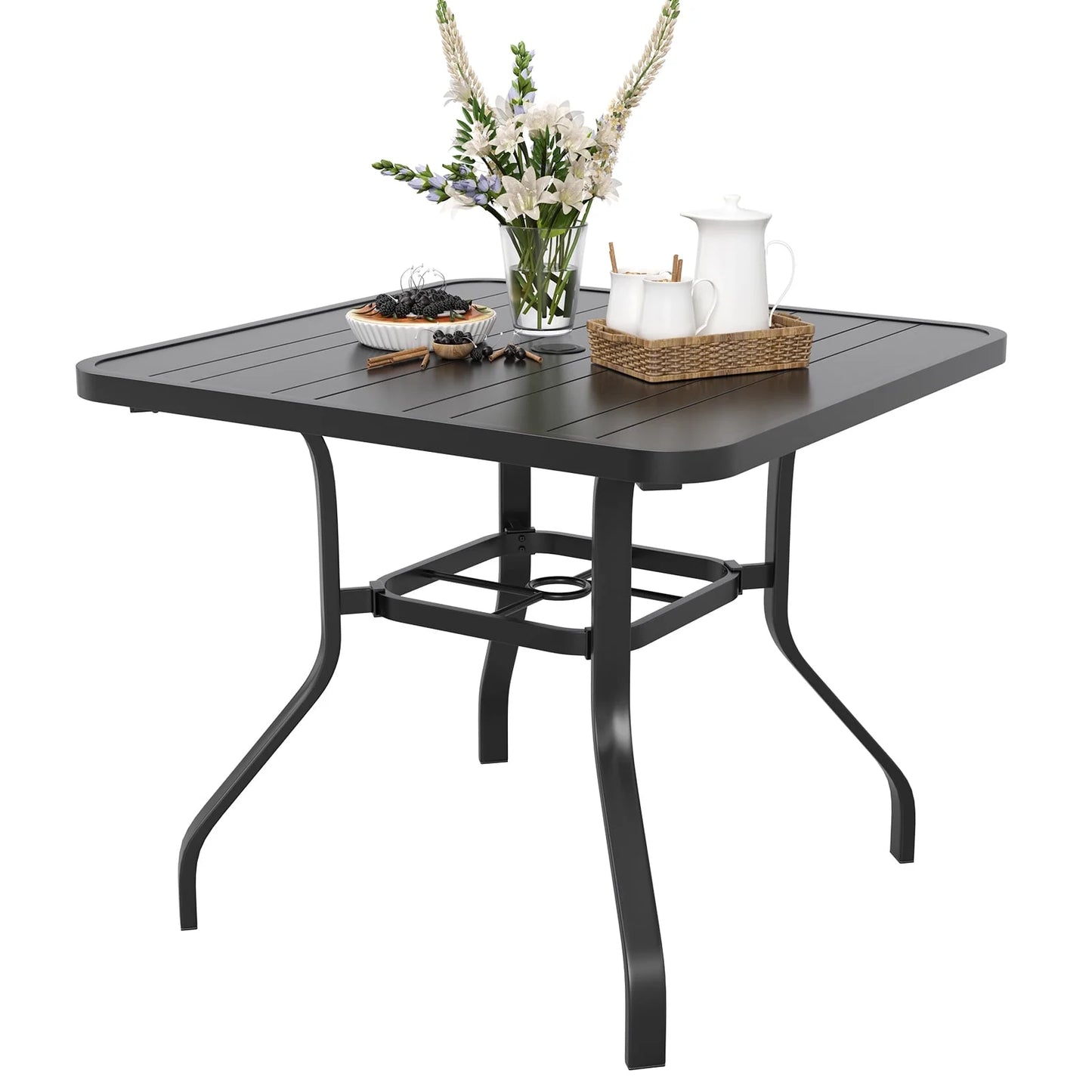 Farini Patio Dining Table, Square Outdoor Dining Table with 1.57" Umbrella Hole for Patio Graden Backyard and Poolside