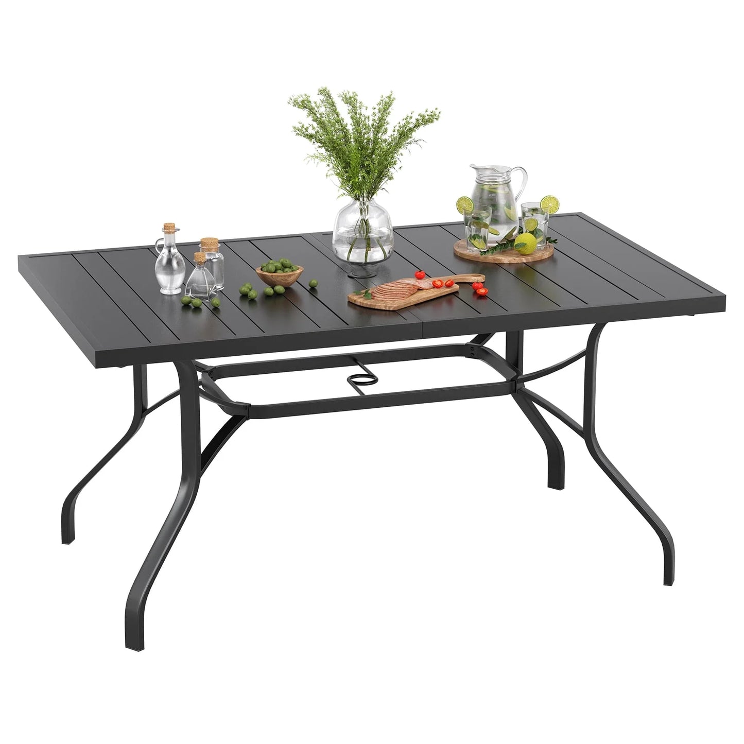 Farini Patio Dining Table, Square Outdoor Dining Table with 1.57" Umbrella Hole for Patio Graden Backyard and Poolside