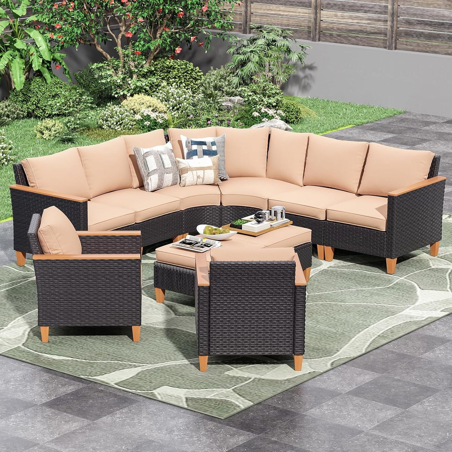 Farini Patio Furniture Set, Outdoor Sectional Furniture Set with Cushions, Wicker Patio Conversation Set Outdoor Sectional Sofa, All-Weather PE Rattan Sofa for Garden, Backyard and Poolside