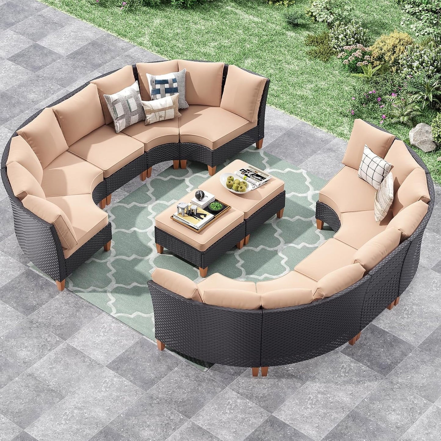 Farini Patio Furniture Set, Outdoor Sectional Furniture Set with Cushions, Wicker Patio Conversation Set Outdoor Sectional Sofa, All-Weather PE Rattan Sofa for Garden, Backyard and Poolside