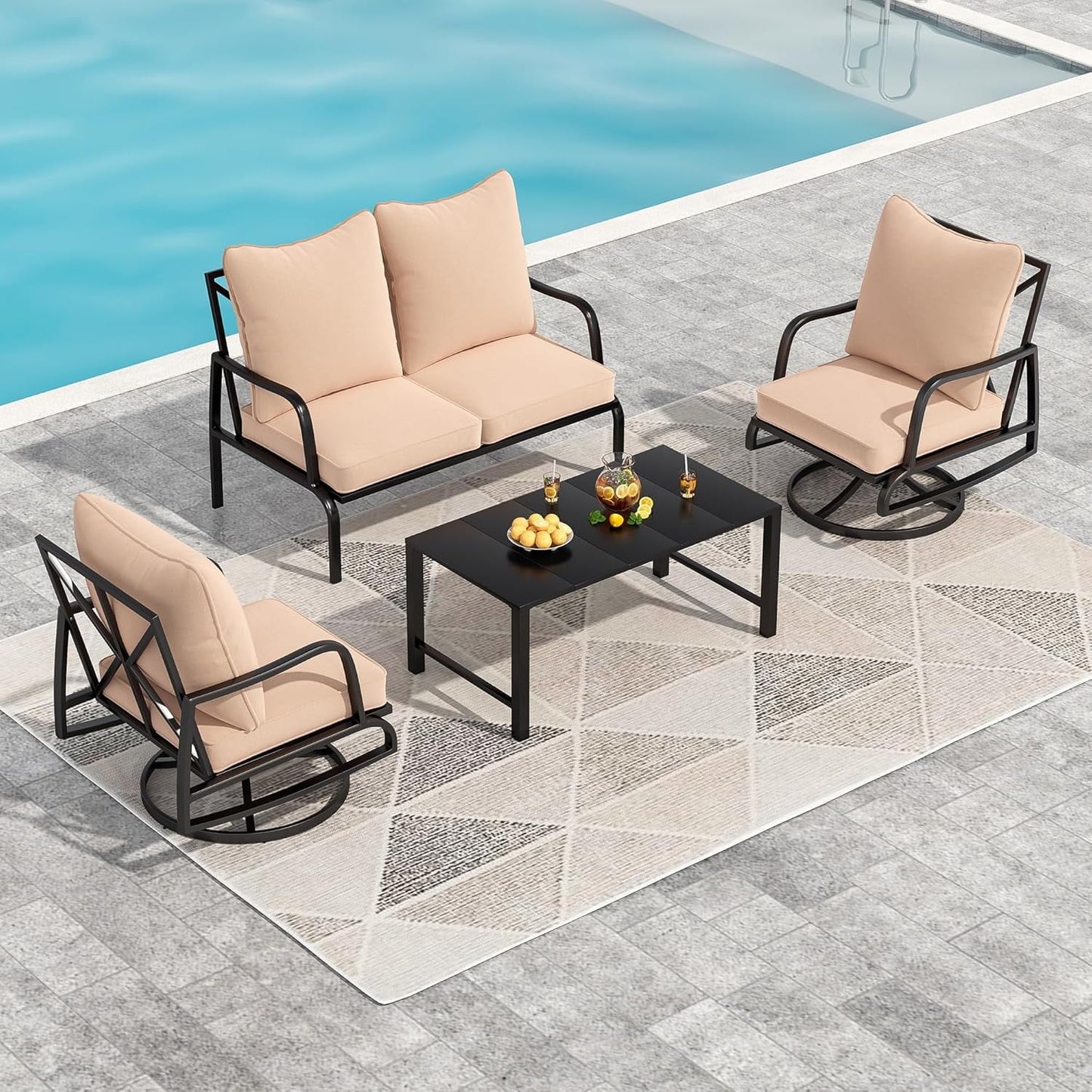 Farini Small Patio Furniture Set of 2, Outdoor Swivel and Rocking Patio Chairs, Metal Outdoor Swivel Chair Sofa with 4" Thick Cushions, Bistro Set for Porch, Balcony, and Backyard