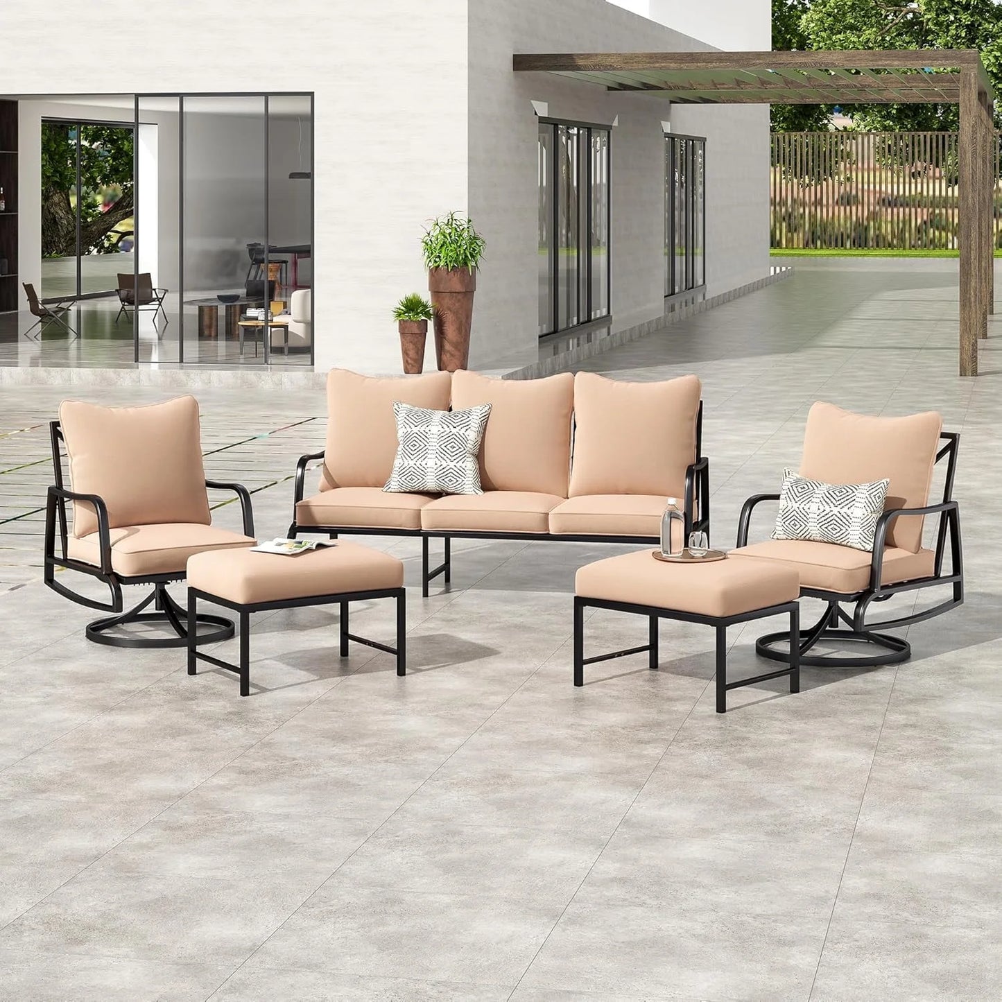Farini Small Patio Furniture Set, Outdoor Swivel and Rocking Patio Chairs, Metal Outdoor Swivel Chair Sofa with 4" Thick Cushions, Bistro Set for Porch, Balcony, and Backyard