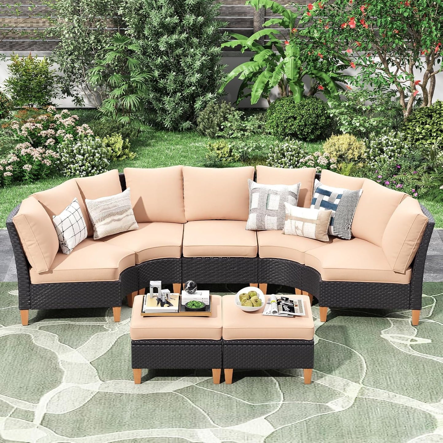 Farini Patio Furniture Set, Outdoor Sectional Furniture Set with Cushions, Wicker Patio Conversation Set Outdoor Sectional Sofa, All-Weather PE Rattan Sofa for Garden, Backyard and Poolside