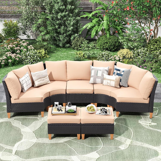 Farini Patio Furniture Set, Outdoor Sectional Furniture Set with Cushions, Wicker Patio Conversation Set Outdoor Sectional Sofa, All-Weather PE Rattan Sofa for Garden, Backyard and Poolside