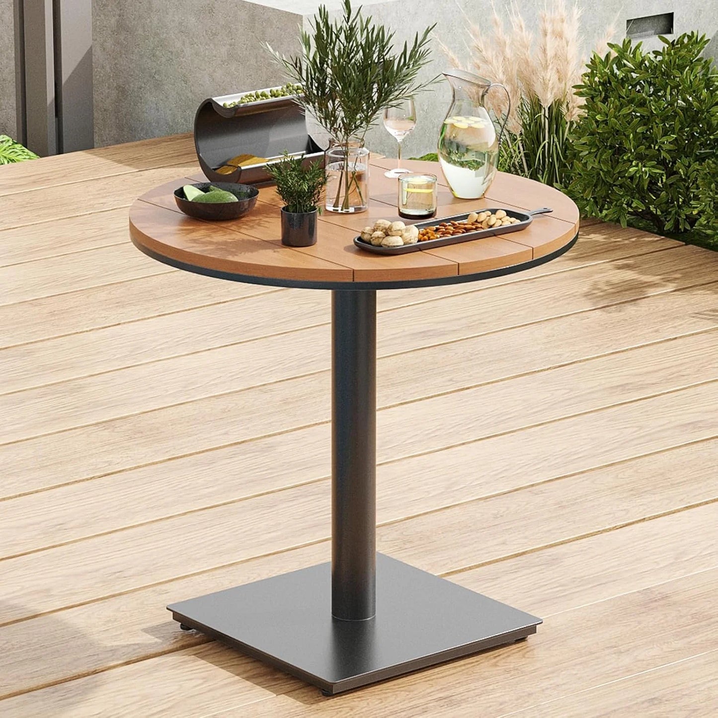 Farini Patio Furniture Table, Outdoor Dining Set of Patio Table, Plastic Wooden Top Outdoor Furniture Table for Lawn, Deck, Backyard, Poolside