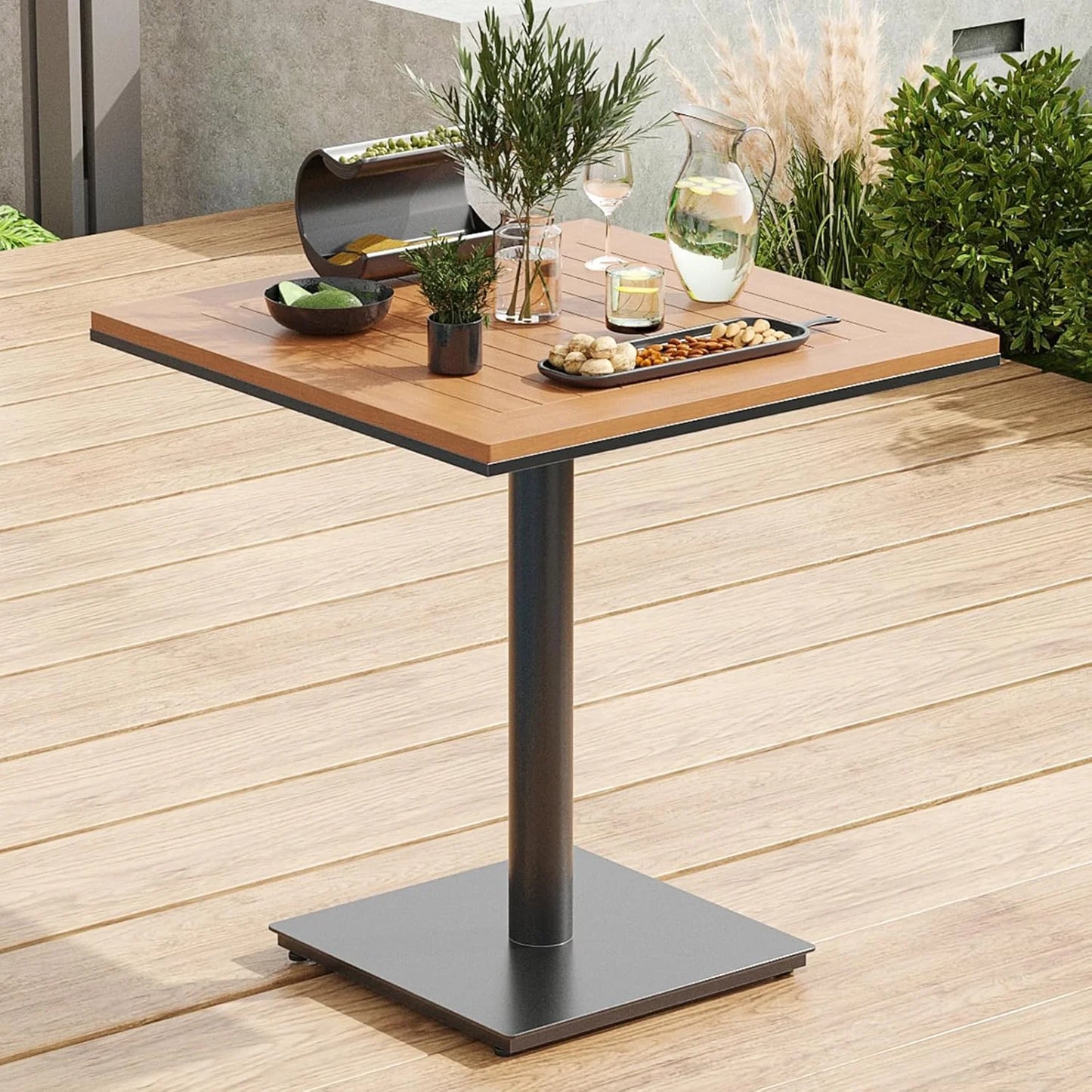 Farini Patio Furniture Table, Outdoor Dining Set of Patio Table, Plastic Wooden Top Outdoor Furniture Table for Lawn, Deck, Backyard, Poolside