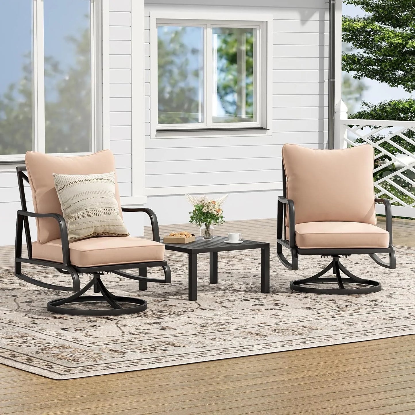 Farini Small Patio Furniture Set of 2, Outdoor Swivel and Rocking Patio Chairs, Metal Outdoor Swivel Chair Sofa with 4" Thick Cushions, Bistro Set for Porch, Balcony, and Backyard