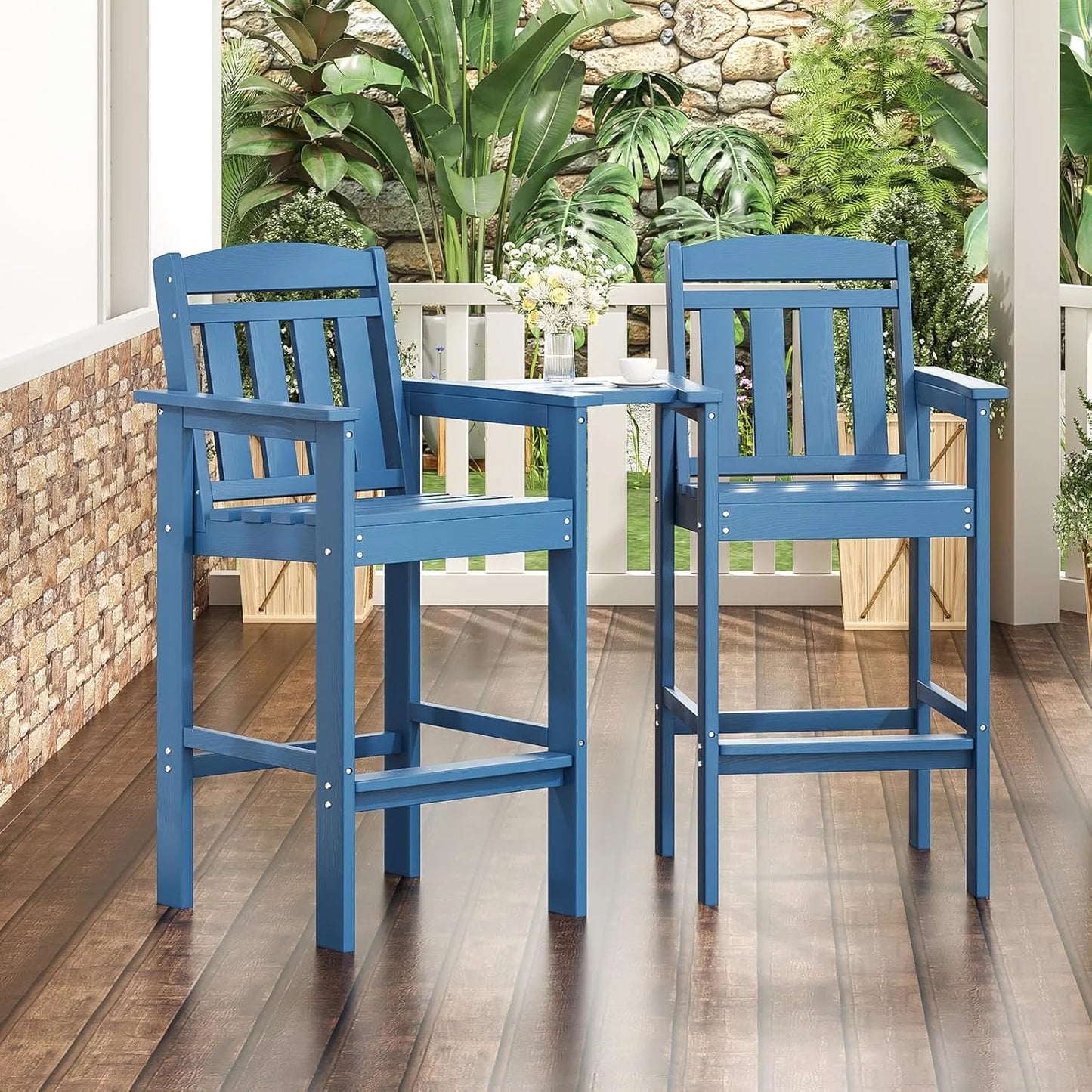 Farini Tall Adirondack Chairs Set of 2, HDPE Adirondack Bar Stools with Connecting Tray, Bar Height Adirondack Chair Patio Barstool, Ideal All Weather Tall Patio Chair for Balcony, Poolside, Backyard