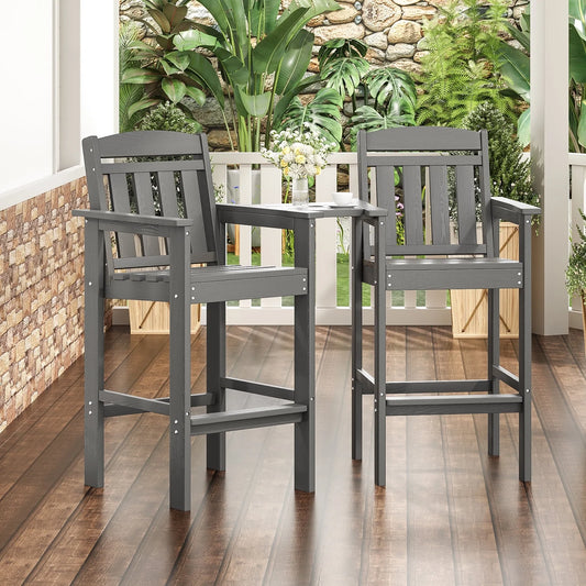 Farini Tall Adirondack Chairs Set of 2, HDPE Adirondack Bar Stools with Connecting Tray, Bar Height Adirondack Chair Patio Barstool, Ideal All Weather Tall Patio Chair for Balcony, Poolside, Backyard