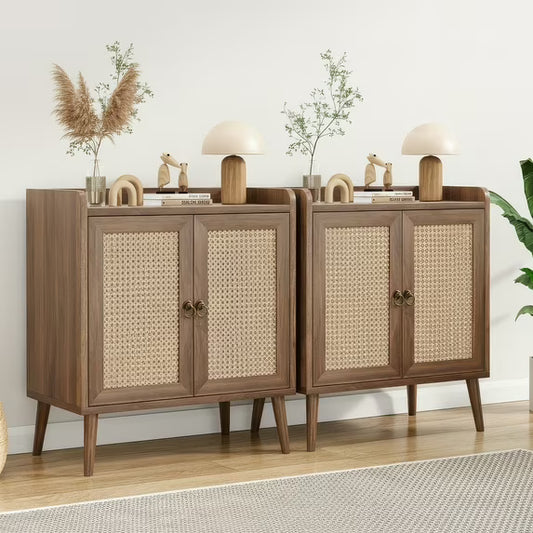 Farini 2Pcs Sideboard Buffet Cabinet Bar Cabinets with Rattan Decorated Doors(Vintage)