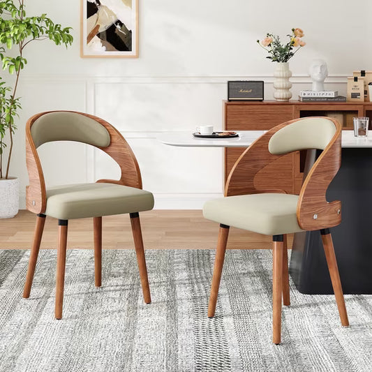 Farini Set of 2 Wood Dining Chairs with Curved Backrest for Kitchen Dining Room, Green