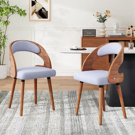 Farini Set of 2 Wood Dining Chairs with Curved Backrest for Kitchen Dining Room, Khaki