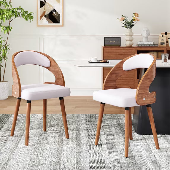 Farini Set of 4 Wood Dining Chairs with Curved Backrest for Kitchen Dining Room, Light Grey