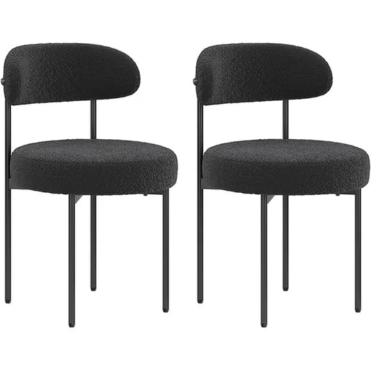 Farini Mid-Century Modern Dining Chairs Set of 2, Upholstered Kitchen Chairs with Metal Legs for Dining Room, Living Room, Cafe, Black