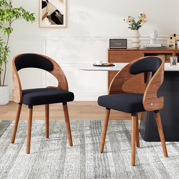 Farini Set of 2 Wood Dining Chairs with Curved Backrest for Kitchen Dining Room, Black