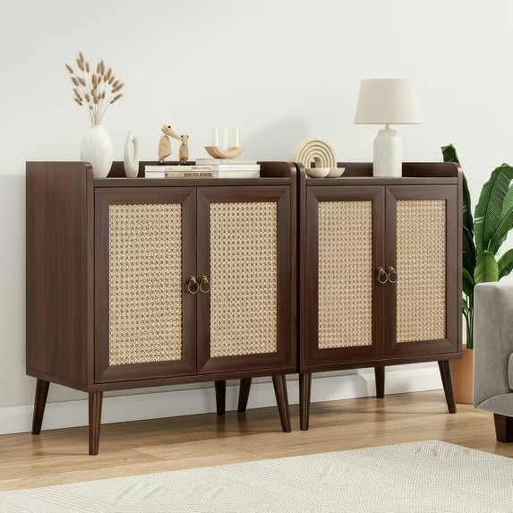 Farini 2Pcs Sideboard Buffet Cabinet Bar Cabinets with Rattan Decorated Doors(Walnut)