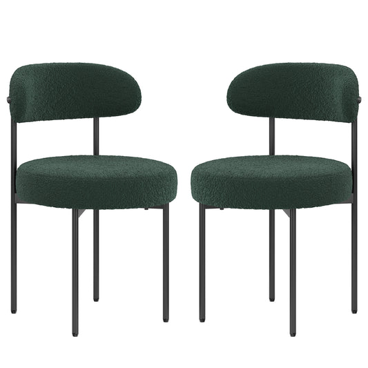 Farini Mid-Century Modern Dining Chairs Set of 2, Upholstered Kitchen Chairs with Metal Legs for Dining Room, Living Room, Cafe, Green