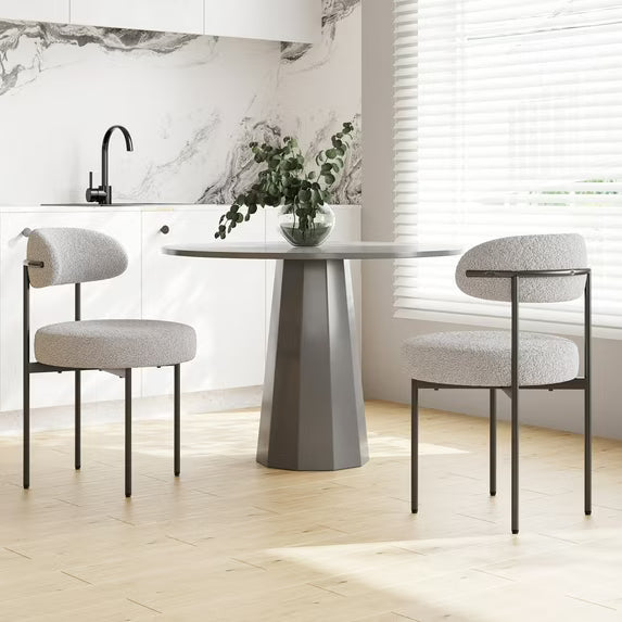 Farini Mid-Century Modern Dining Chairs Set of 2, Upholstered Kitchen Chairs with Metal Legs for Dining Room, Living Room, Cafe, Gray