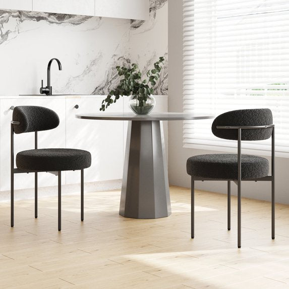 Farini Mid-Century Modern Dining Chairs Set of 2, Upholstered Kitchen Chairs with Metal Legs for Dining Room, Living Room, Cafe, Black