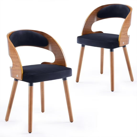 Farini Set of 2 Wood Dining Chairs with Curved Backrest for Kitchen Dining Room, Black