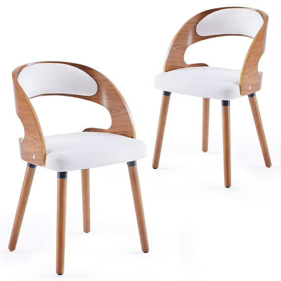 Farini Set of 4 Wood Dining Chairs with Curved Backrest for Kitchen Dining Room, Beige