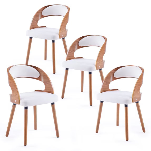 Farini Set of 4 Wood Dining Chairs with Curved Backrest for Kitchen Dining Room, Beige