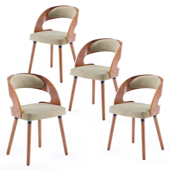 Farini Set of 4 Wood Dining Chairs with Curved Backrest for Kitchen Dining Room, Green