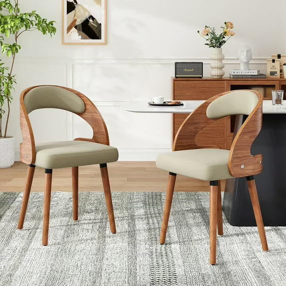 Farini Set of 4 Wood Dining Chairs with Curved Backrest for Kitchen Dining Room, Green