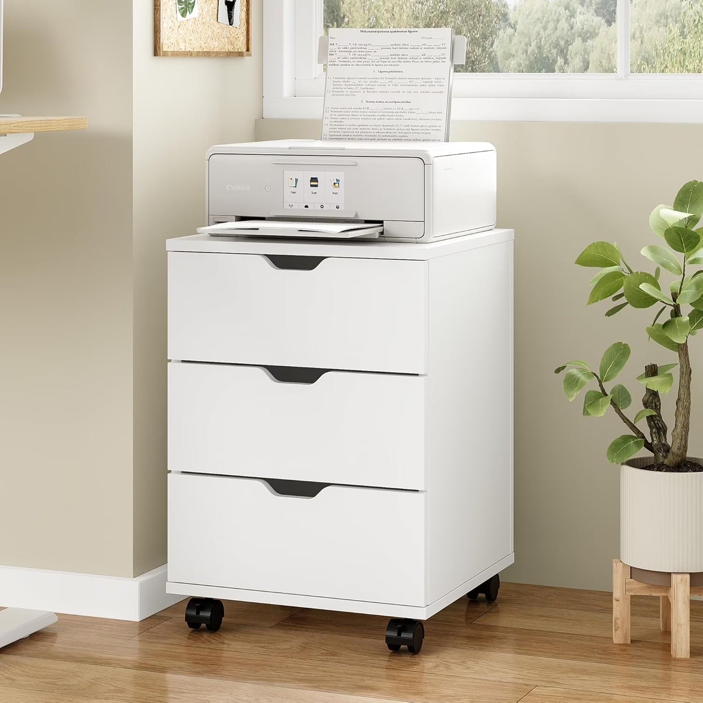 Farini 3-Drawer File Cabinet for Home Office, Mobile Wooden File Cabinet, for Under Desk Storage, White, Fully-Assembled
