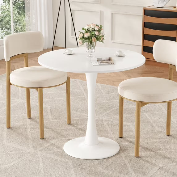 Farini 31.5" Round Dining Table, Wood Top with Metal Pedestal Base, Seats 2-4 People, White