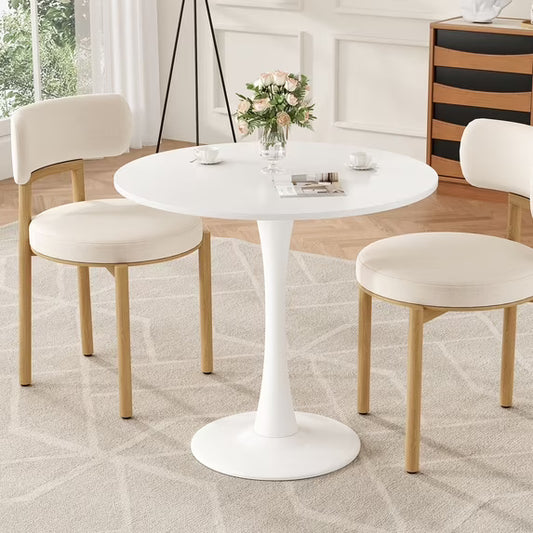 Farini 31.5" Round Dining Table, Wood Top with Metal Pedestal Base, Seats 2-4 People, White