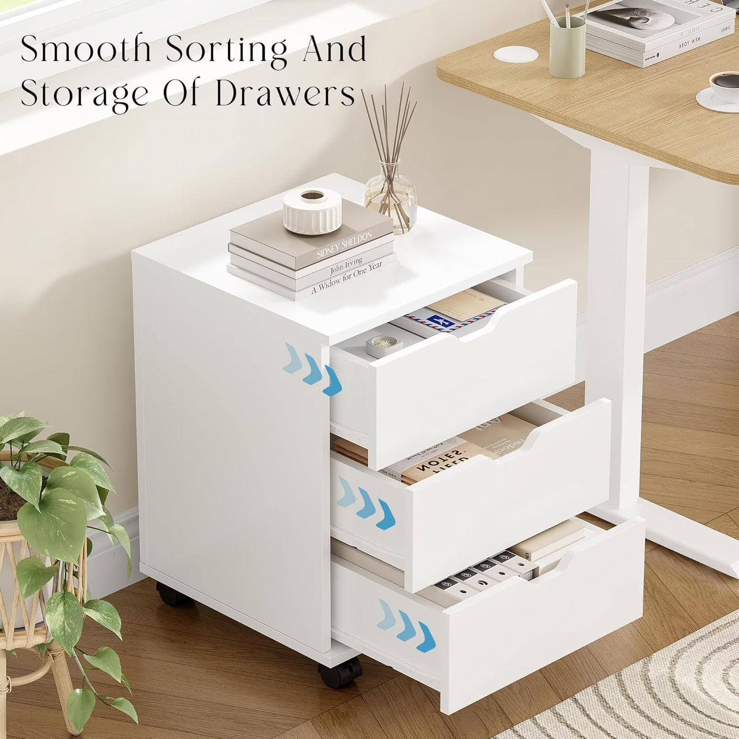 Farini 3-Drawer File Cabinet for Home Office, Mobile Wooden File Cabinet, for Under Desk Storage, White, Non-Assembled