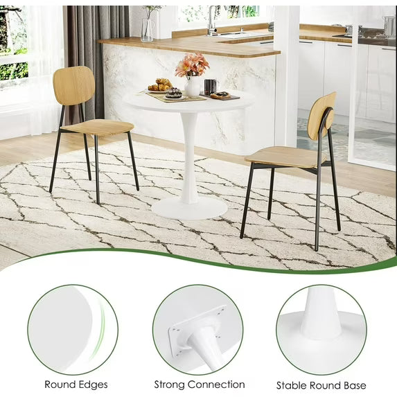 Farini 31.5" Round Dining Table, Wood Top with Metal Pedestal Base, Seats 2-4 People, White