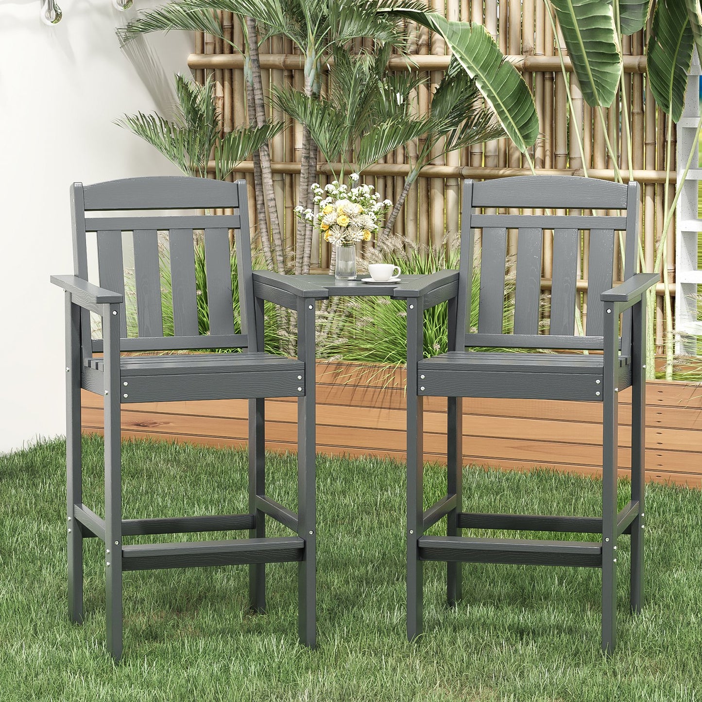 Farini Tall Adirondack Chairs Set of 2, HDPE Adirondack Bar Stools with Connecting Tray, Bar Height Adirondack Chair Patio Barstool, Ideal All Weather Tall Patio Chair for Balcony, Poolside, Backyard
