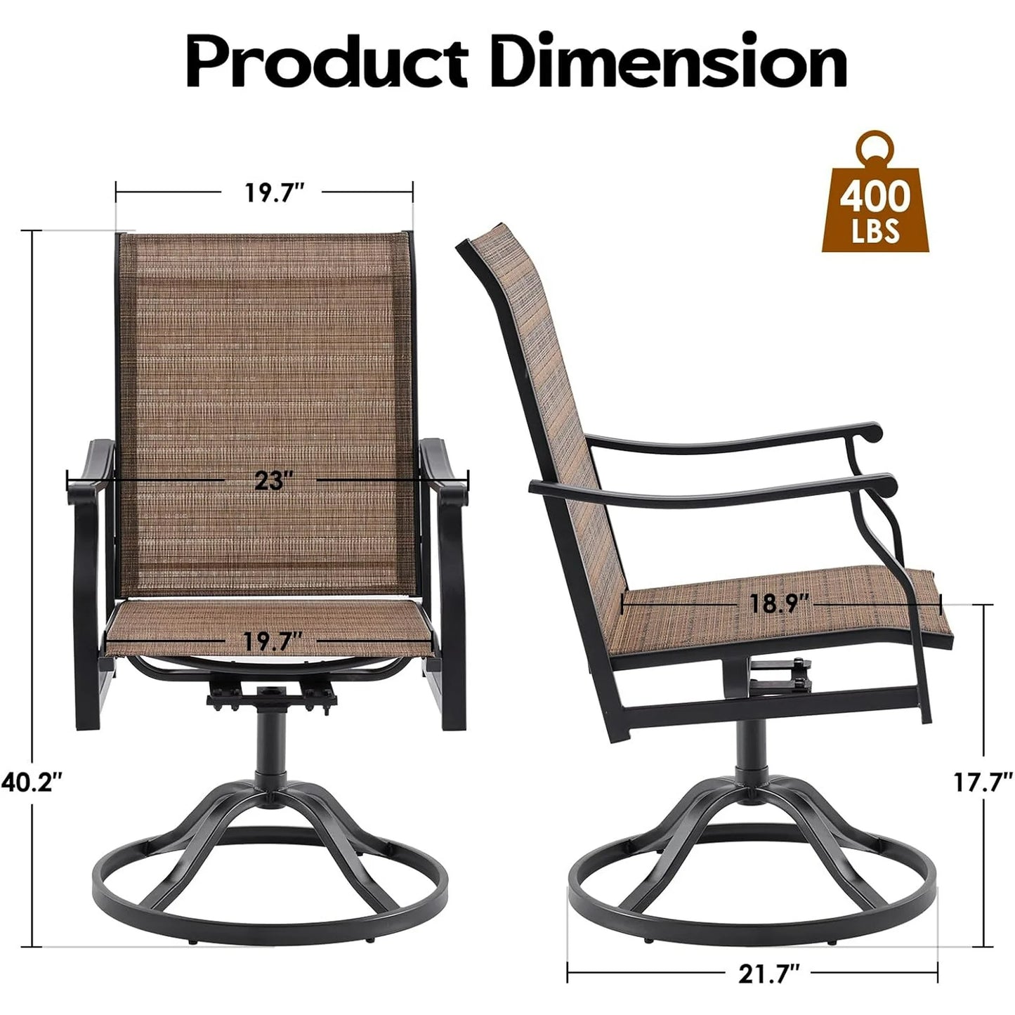 Farini Outdoor Dining Chairs Set, 360°Swivel Patio Dining Chair with Textilene Fabric, Outdoor Metal Armchair All Weather Resistant, Ergonomic Comfort, Perfect for Patio, Backyard, Balcony