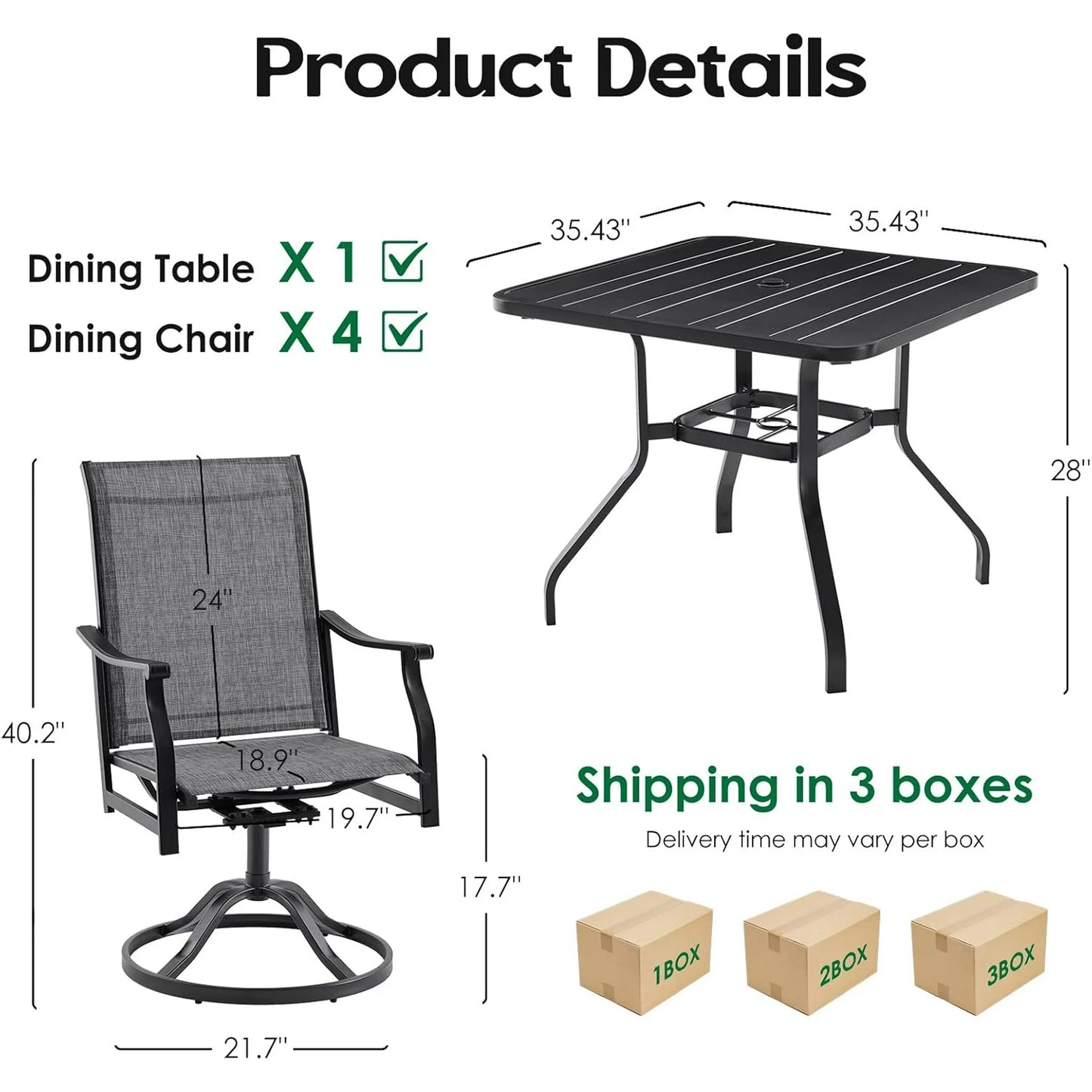 Farini Outdoor Dining Chairs Set, 360°Swivel Patio Dining Chair with Textilene Fabric, Outdoor Metal Armchair All Weather Resistant, Ergonomic Comfort, Perfect for Patio, Backyard, Balcony