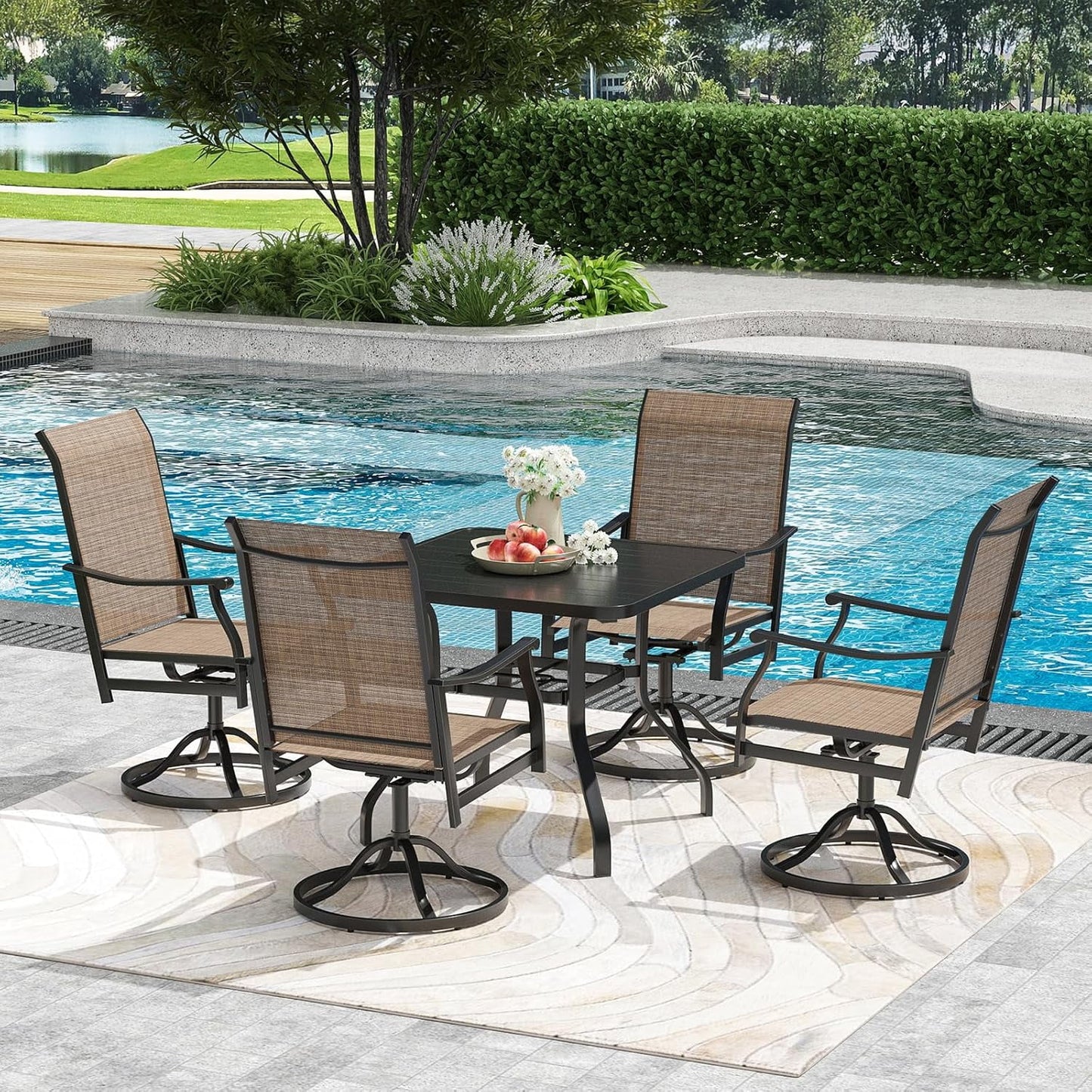 Farini Outdoor Dining Chairs Set, 360°Swivel Patio Dining Chair with Textilene Fabric, Outdoor Metal Armchair All Weather Resistant, Ergonomic Comfort, Perfect for Patio, Backyard, Balcony