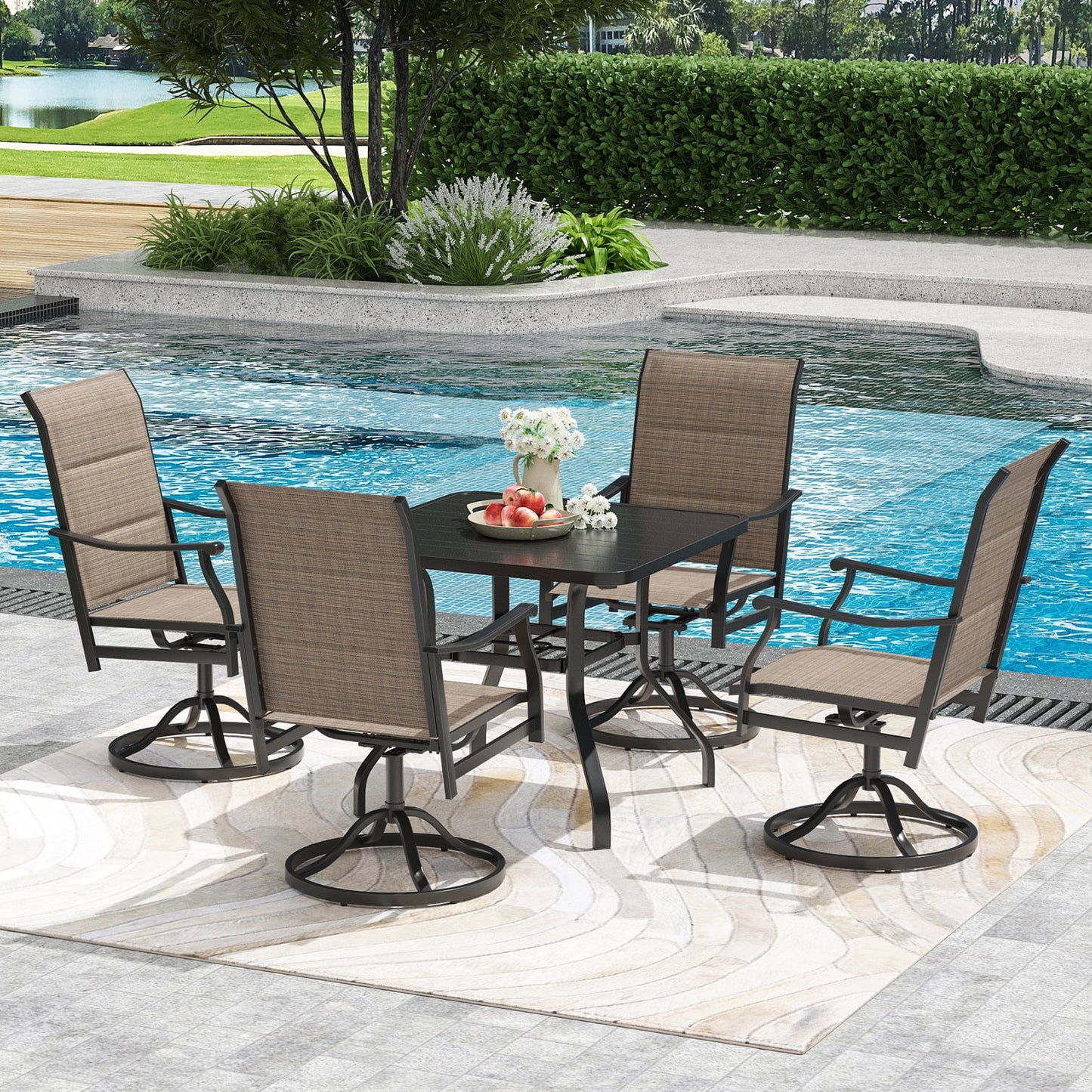 Farini Patio Dining Table, Square Outdoor Dining Table with 1.57" Umbrella Hole for Patio Graden Backyard and Poolside