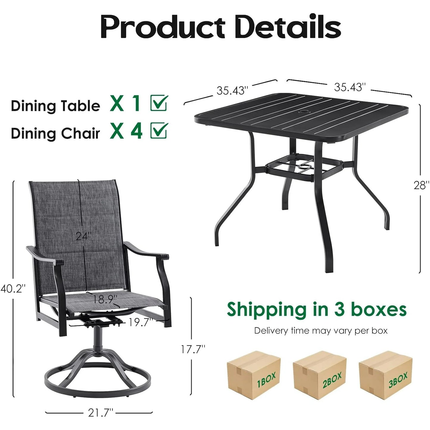 Farini Outdoor Dining Chairs Set, 360°Swivel Patio Dining Chair with Textilene Fabric, Outdoor Metal Armchair All Weather Resistant, Ergonomic Comfort, Perfect for Patio, Backyard, Balcony