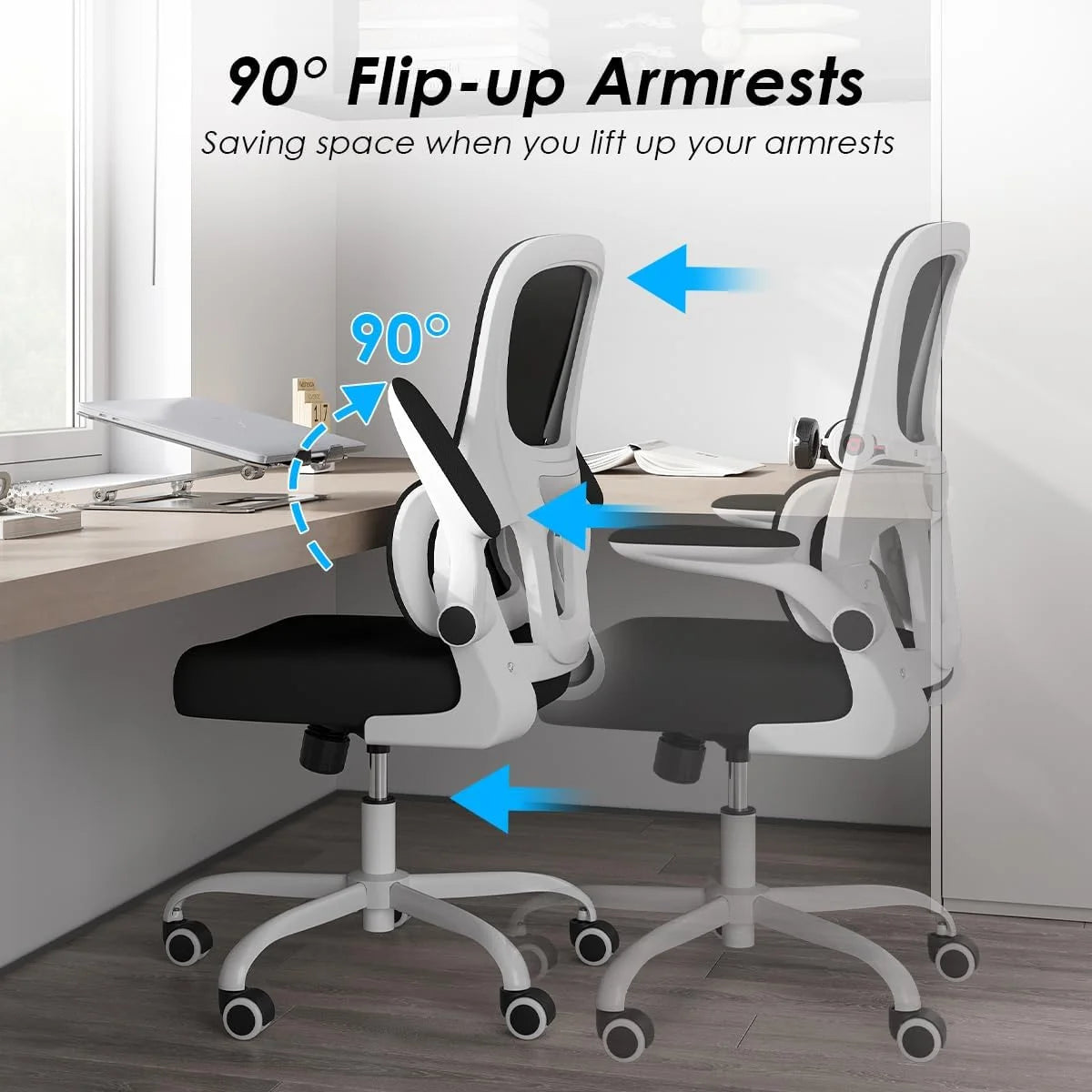 Farini Ergonomic Office Chair, Mesh Desk Chair with Lumbar Support, Comfy Computer Desk Chair with Flip Armrest Rolling Wheels for Home Study Room Office