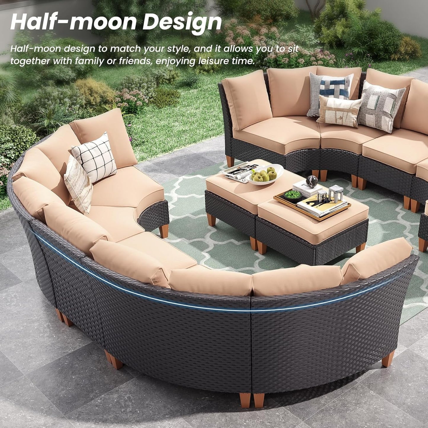 Farini Patio Furniture Set, Outdoor Sectional Furniture Set with Cushions, Wicker Patio Conversation Set Outdoor Sectional Sofa, All-Weather PE Rattan Sofa for Garden, Backyard and Poolside