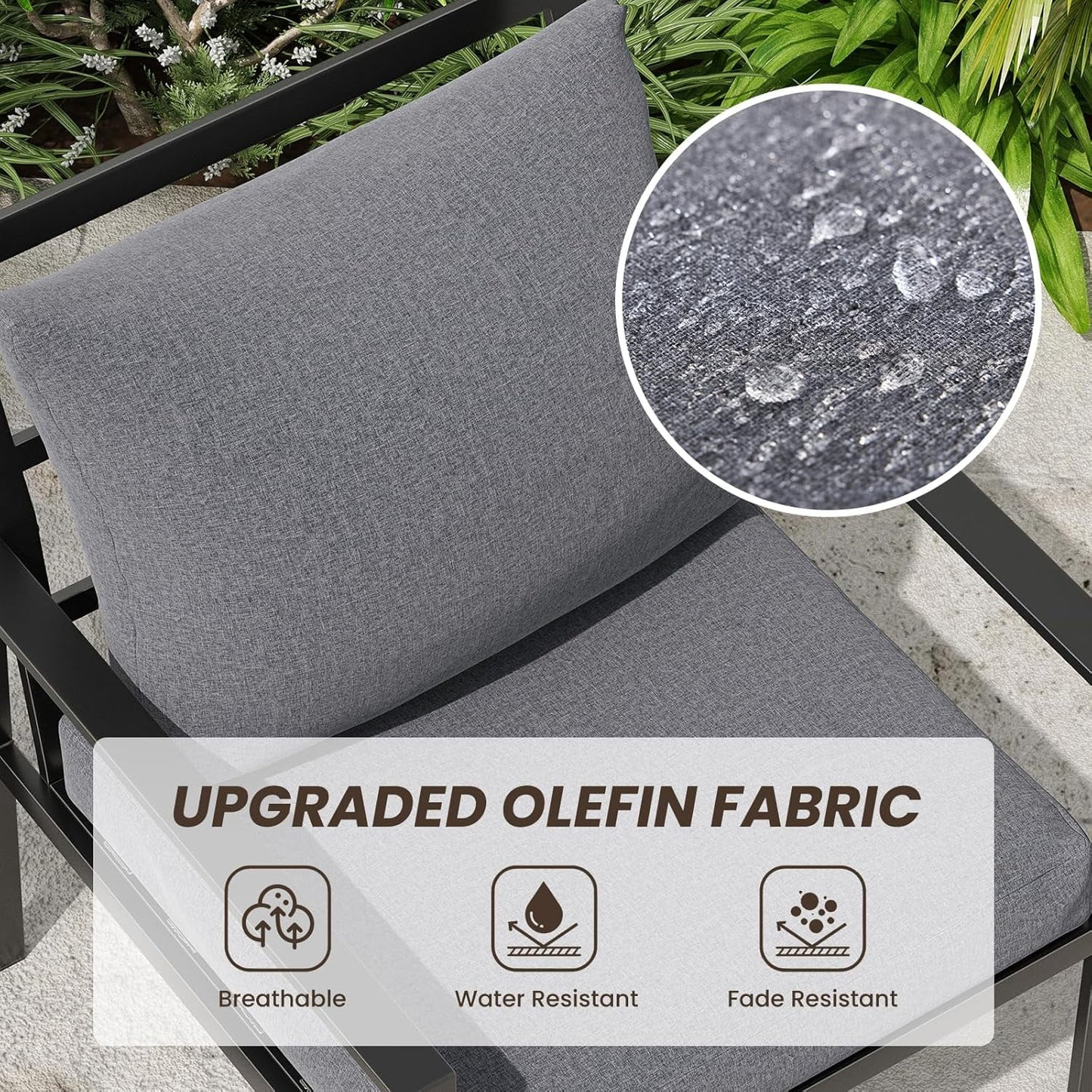 Farini Outdoor conversation sets, Metal Patio Furniture Set with 2 Single Sofas, Loveseat & Coffee Table, for Garden, Backyard, Balcony