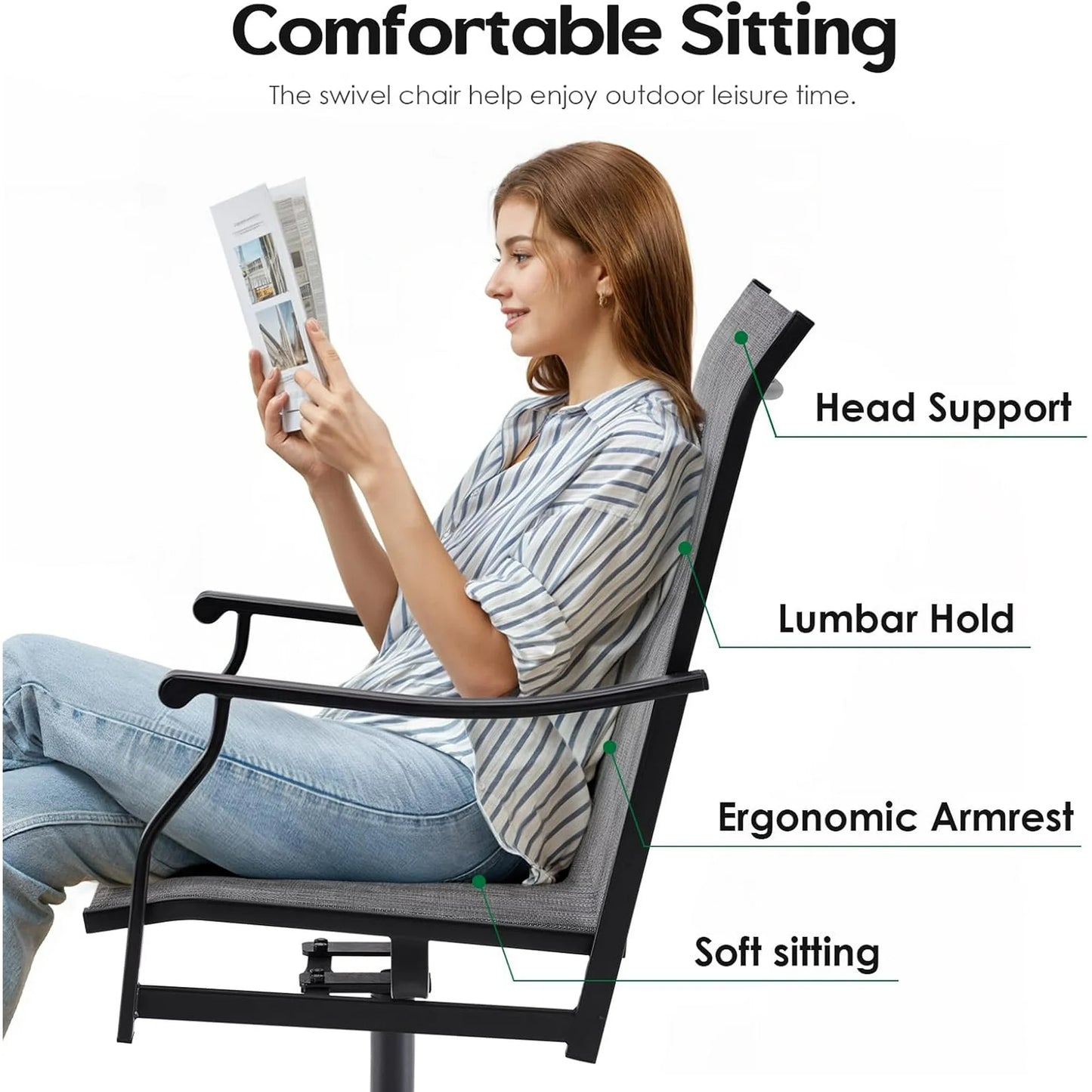 Farini Outdoor Dining Chairs Set, 360°Swivel Patio Dining Chair with Textilene Fabric, Outdoor Metal Armchair All Weather Resistant, Ergonomic Comfort, Perfect for Patio, Backyard, Balcony