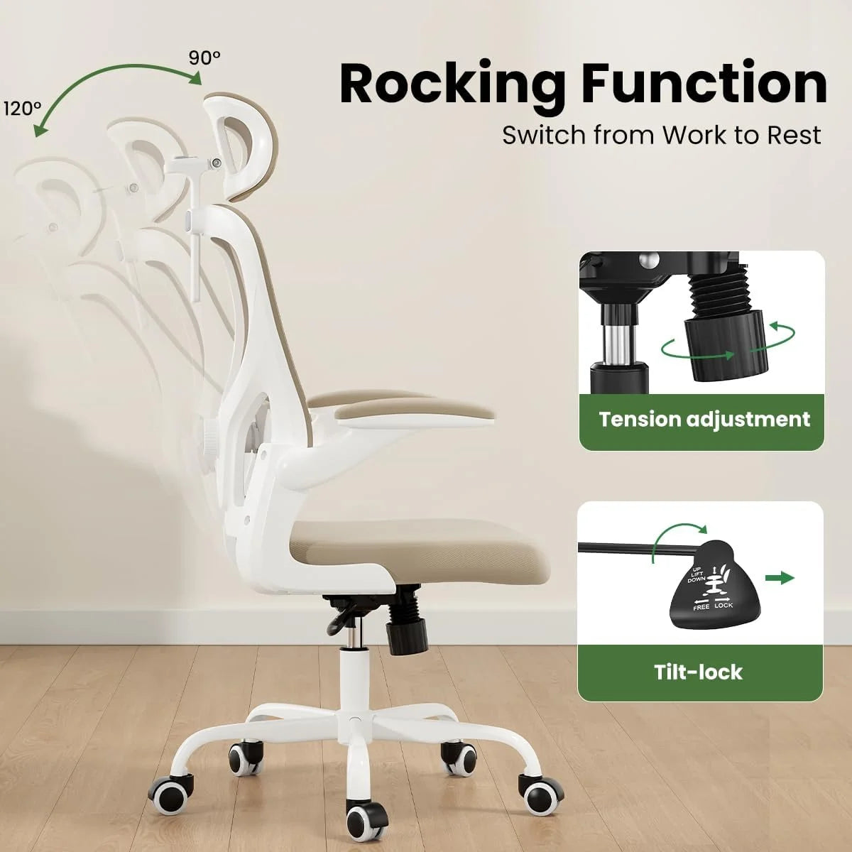 Farini Ergonomic Office Chair,Home Office Desk Chair with Adjustable Lumbar Support and Armrests,Comfy Computer Desk Chair with Headrest,for Home and Office