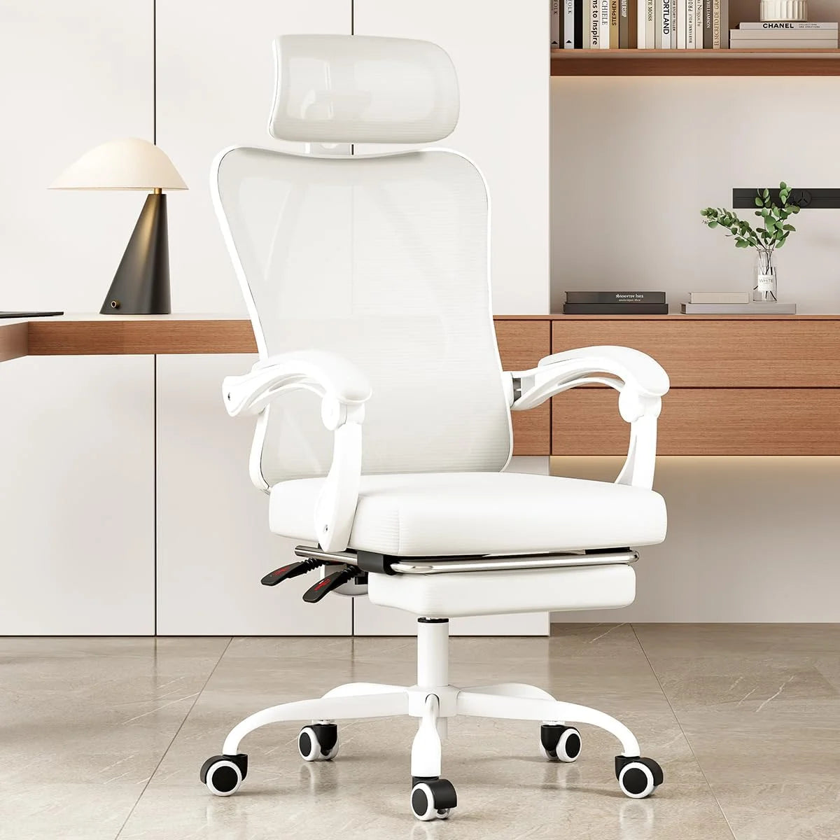 Farini Ergonomic Office Chair with Footrest, Mesh Office Desk Chair with Headrest, High Back Computer Chair with Adjustable Lumbar Support for Home Office Study Room Bedroom