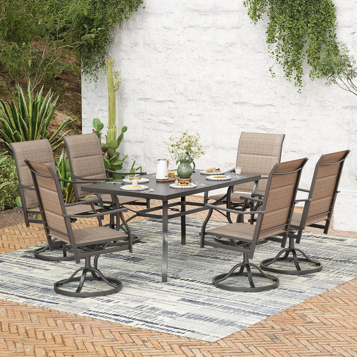 Farini Outdoor Dining Chairs Set, 360°Swivel Patio Dining Chair with Textilene Fabric, Outdoor Metal Armchair All Weather Resistant, Ergonomic Comfort, Perfect for Patio, Backyard, Balcony