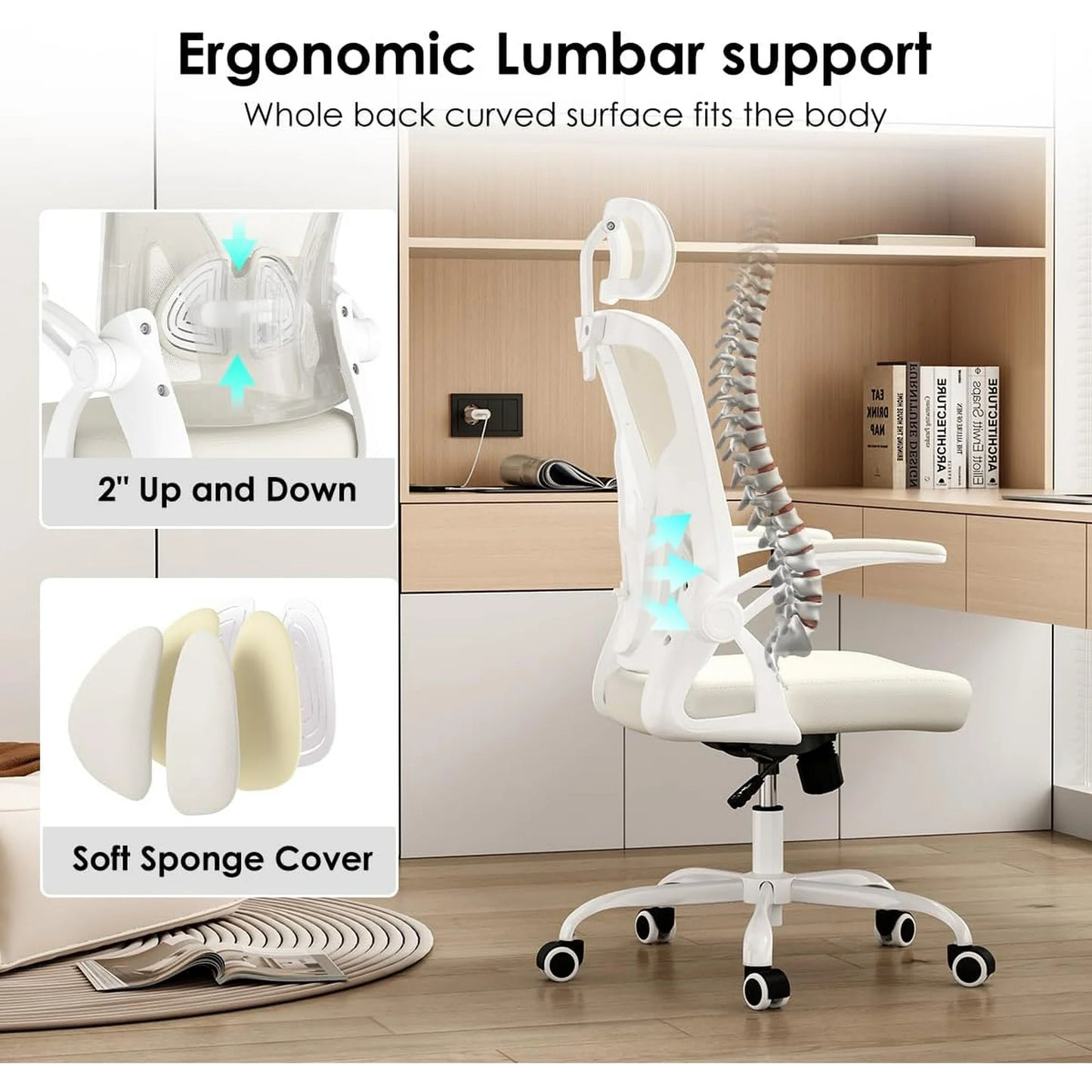 Farini Ergonomic Office Chair, Home Office Desk Chair with Headrest, High Back Computer Chair with Armrests and Adjustable Lumbar Support.for Home Office Study Room Bedroom