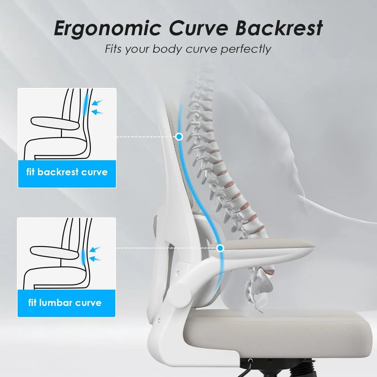 Farini Ergonomic Office Chair, Mesh Desk Chair with Lumbar Support, Comfy Computer Desk Chair with Flip Armrest Rolling Wheels for Home Study Room Office